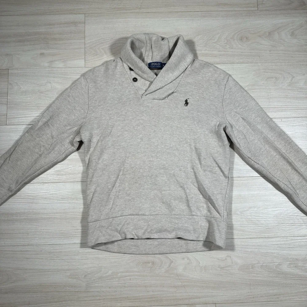 Polo Ralph Lauren Shawl Collar Pullover Sweater Mens Small Beige Preppy Heritage